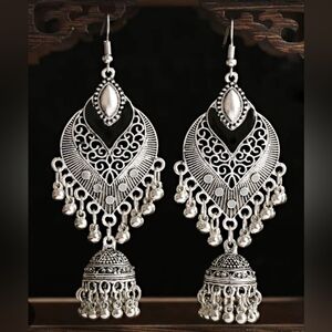 Beautiful silver & black dangling Jhumka bell earrings